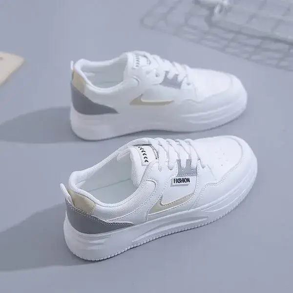 Womens Platform Sneakers | Round Toe Thin Strap Breathable Low-Top Shoes in Brandy, Grey, White Black, White Blue, White Grey