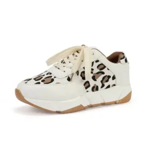 Doiljoi Women Fashion Autumn And Winter Leopard Leather Stitching Sneakers