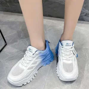 Doiljoi Women Fashion Round Toe Breathable Mesh Gradient Sneakers