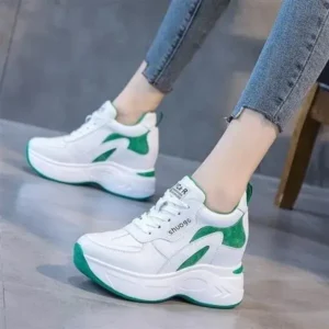 Doiljoi Women Fashion Round Toe Platform Medium Heel Lace-Up Colorblock Sneakers