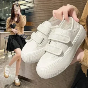 Doiljoi Women Fashion Round Toe Thick Sole Velcro Pu Sneakers