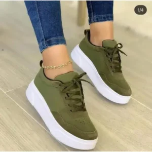 Doiljoi Women'S Fashion Casual Round Toe Thick-Soled Lace Up Canvas Sneakers