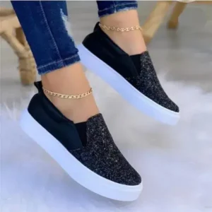 Doiljoi Thick Sole Casual Sequined Shoes Women Flat Shoes