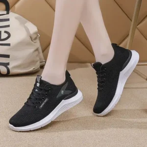 Doiljoi Women Sports Casual Lace Up Design Mesh Breathable Wedge Sneakers