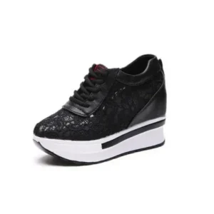 Doiljoi Women Sexy Lace Design Lace-Up Breathable Wedge Platform Sneakers