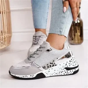 Doiljoi Women Fashion Casual Leopard Print Color Matching Lace-Up Platform Sneakers