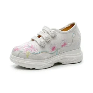 Doiljoi Women Casual Flower Embroidered Round Toe Platform Canvas Sneakers