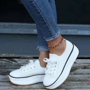 Doiljoi Women Simple Casual Knit Upper Thick-Soled Lace-Up Sneakers