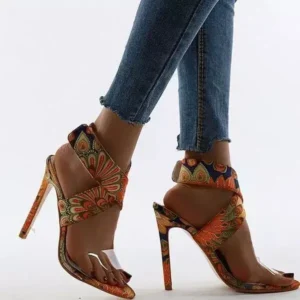 Doiljoi Women Fashion Plus Size Floral Point Toe High Heel Sandals