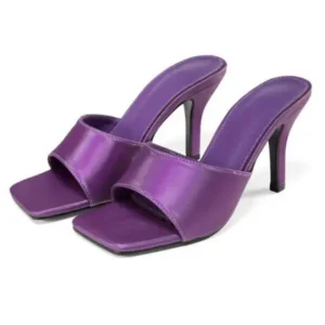 Doiljoi Women Sexy Square Head Purple Stiletto Slippers