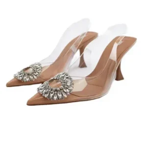 Doiljoi Summer Women Fashion Plus Size Pointed Toe Rhinestone Transparent Heeled Sandals