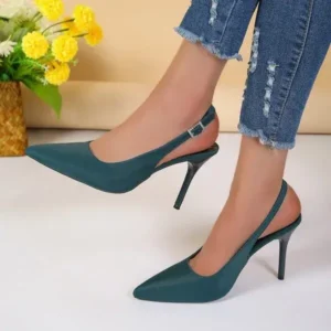 Doiljoi Summer Women Fashion Plus Size Elegant Pointed Toe Strap Buckle Sling Back Stiletto Heel PU Sandals