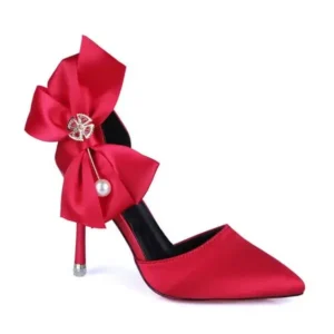 Doiljoi Women Fashion Elegant Solid Color PU Pointed Toe Bowknot Pumps