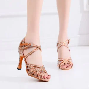 Doiljoi Women Fashion Solid Color Suede Rhinestone High Heel Ankle Strap Buckle Sandals