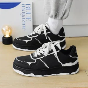 Doiljoi Men'S Fashion Black White Breathable Canvas Sneakers