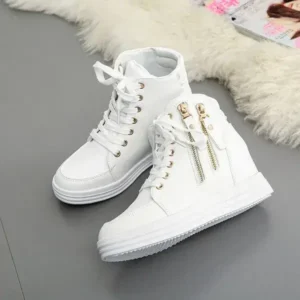 Doiljoi Women Fashion Solid Color Side Zipper Lace-Up Round Head Thick-Soled Sneakers