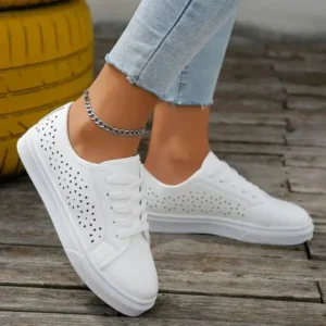 Doiljoi Women Fashion Solid Color Plus Size Hollow Lace-Up Round-Toe Sneakers