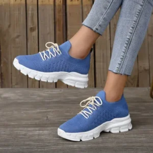 Doiljoi Women Fashion Casual Breathable Flying Woven Lace-Up Thick-Soled Sneakers