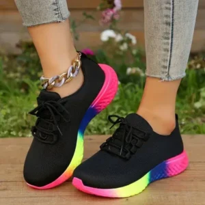 Doiljoi Women Fashion Casual Mesh Breathable Rainbow Sneakers