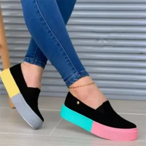 Doiljoi Women Fashion Casual Color Block Thick-Soled Elastic Loafers