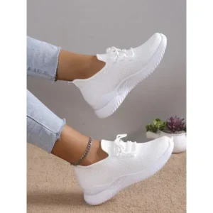 Doiljoi Summer Women Fashion Breathable Mesh Fly-Woven Solid Color Sneakers