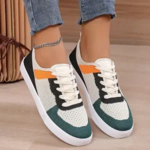 Doiljoi Women Fashion Casual Color Blocking Mesh Fly-Woven Breathable Sneakers