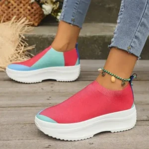 Doiljoi Women Fashion Casual Color Blocking Fly-Woven Thick-Soled Sneakers