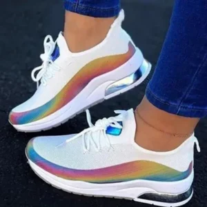 Doiljoi Women Fashion Casual Rainbow Color Blocking Sneakers