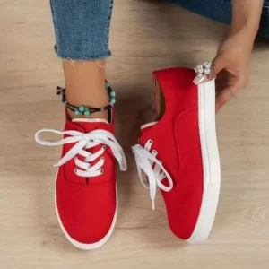 Doiljoi Women Fashion Casual Solid Color Lace-Up Canvas Shoes