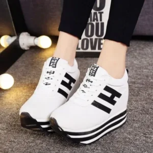 Doiljoi Women Fashion Casual Letter Printed Lace-Up Thick-Soled Sneakers