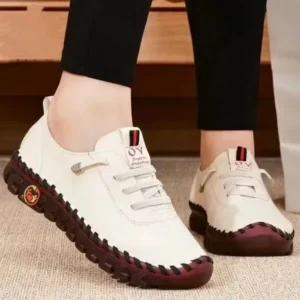 Doiljoi Women Fashion Retro Solid Color PU Breathable Hollow Stitching Sneakers