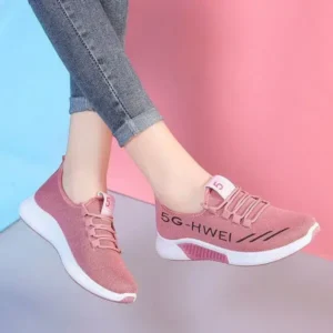 Doiljoi Women Fashion Lace-Up Round Toe Solid Color Breathable Sneakers