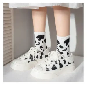 Doiljoi Women Fashion Platform Cute Cow Pattern Lace-Up Sneakers