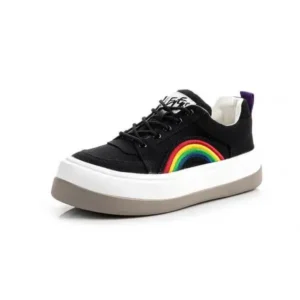 Doiljoi Women Fashion Casual Rainbow Color Block Platform Canvas Platform Shoes