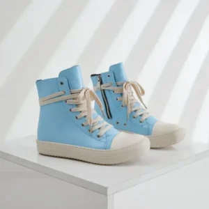 Doiljoi Women Fashion Blue Faux Leather High Top Shoes