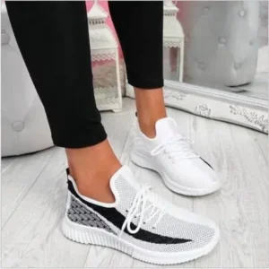 Doiljoi Women Fashion Casual Thick Sole Breathable Fly Woven Thick Sole Lace Up Sneakers