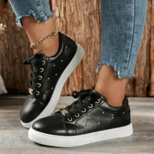 Doiljoi Women Fashion Shallow Toe Round Toe Casual Lace Up Sneakers