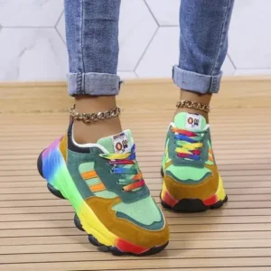 Doiljoi Women Fashion Platform Color Block Platform Sneakers