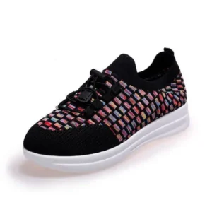 Doiljoi Women Fashion Low-Top Lace-Up Platform Color-Block Fly-Knit Sneakers