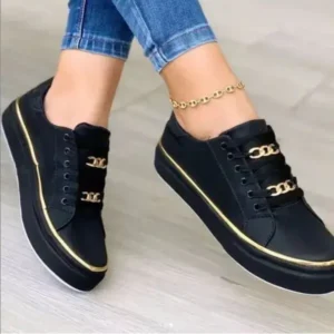 Doiljoi Women Thick Bottom Chain Casual Round Toe Fashion Pu Sneakers