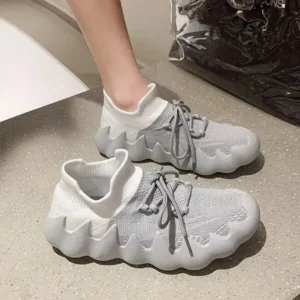 Doiljoi Women Fashion Round ToeWomen Fashion Round Toe Octopus Fly Woven Sneakers Shallow Cut Print Lace Up Flat Sneakers